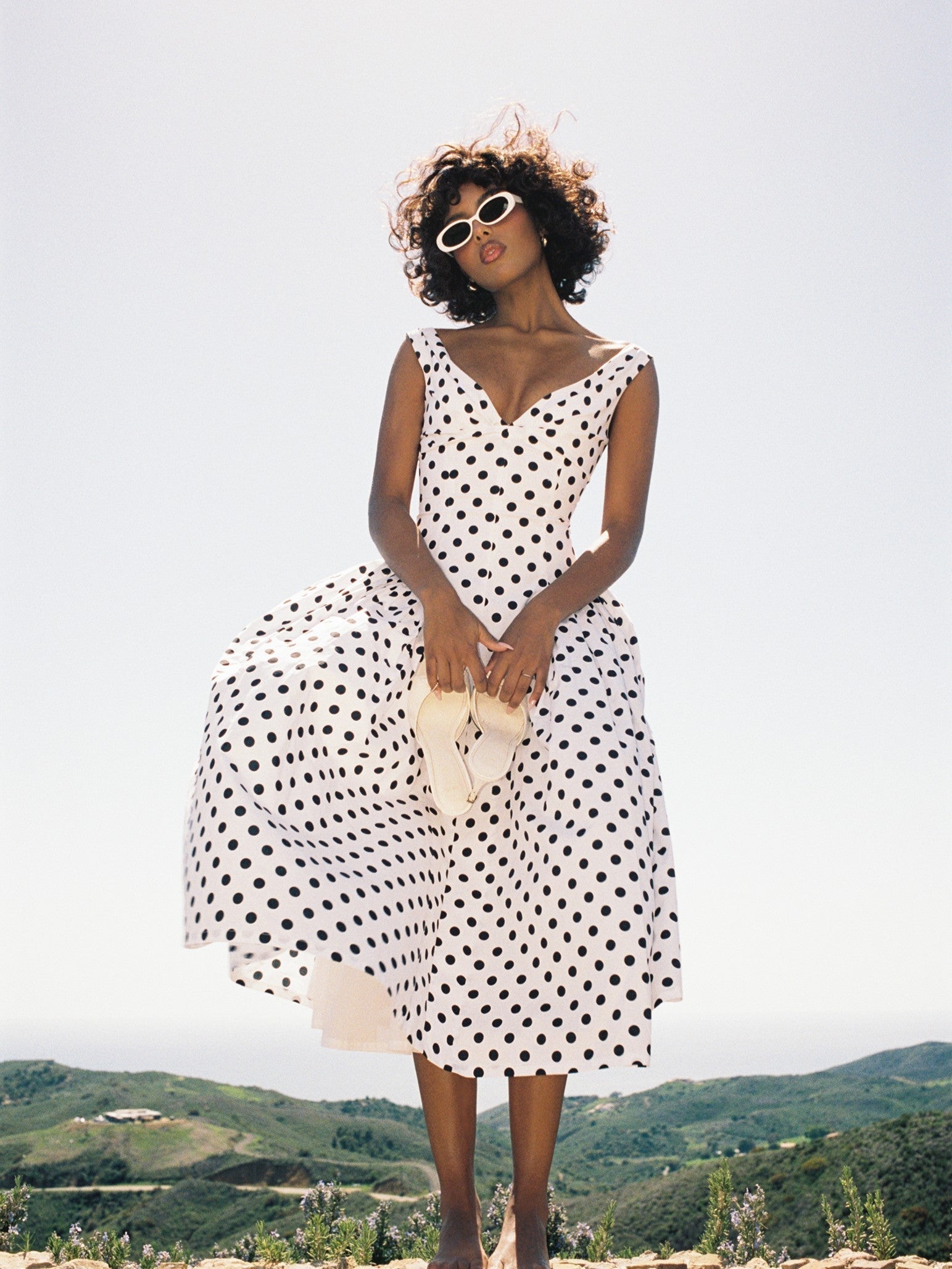 Lina | Playful Polka Cotton Midi